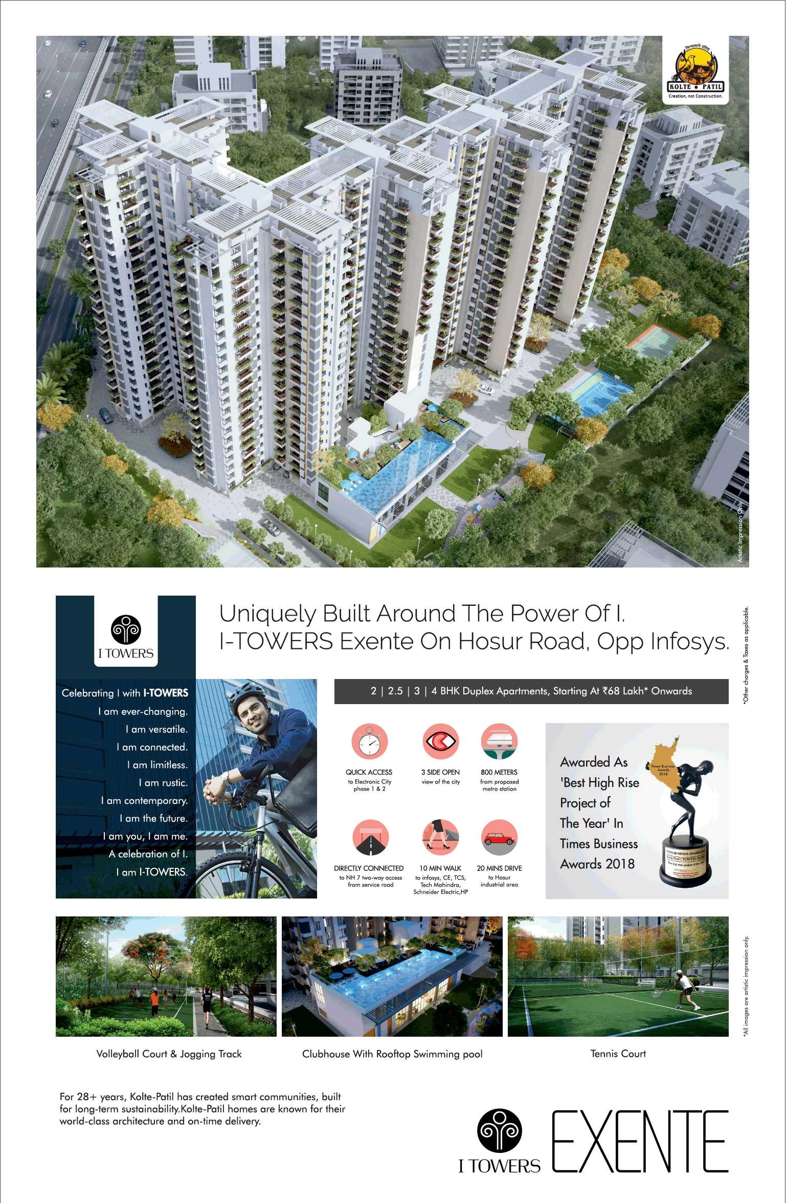 Book duplex apartments @ Rs.68 lakhs at Kolte Patil I Tower Exente in  Bangalore